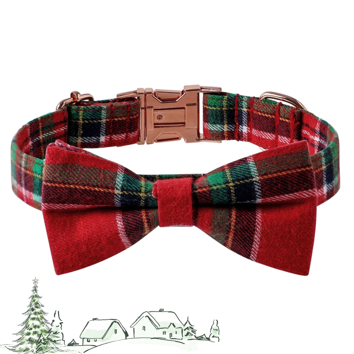 Plaid dog collar with a red bow tie on a white background