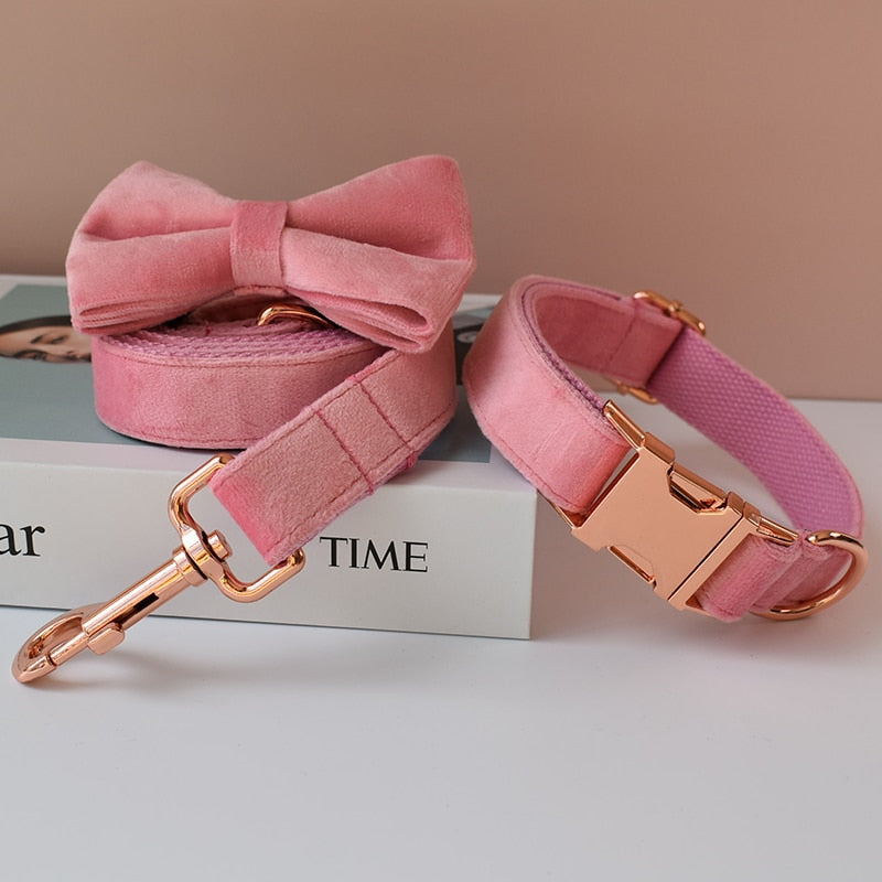 Dog Collar ead set Personalized Pink Candy Velvet Cotton