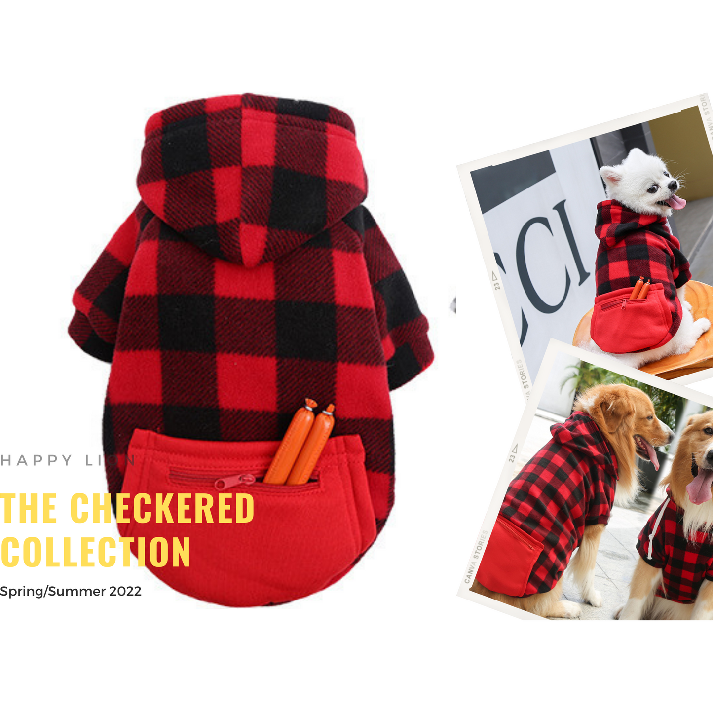 Dog Plaid Hoodie, Checkered Pattern, Dog Clothes for Large and Small Dogs