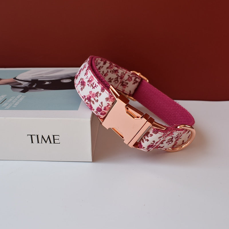 Personalised, fully Customised Flower Print Dog Collar and Lead set
