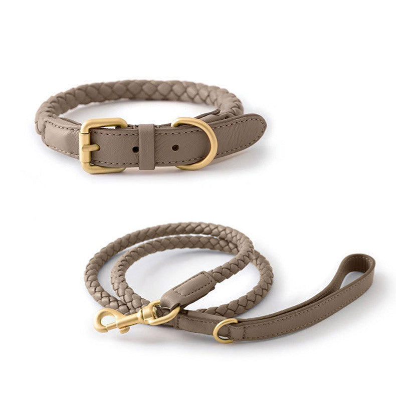 Weave Design Rolled Leather Dog Collar & Lead
