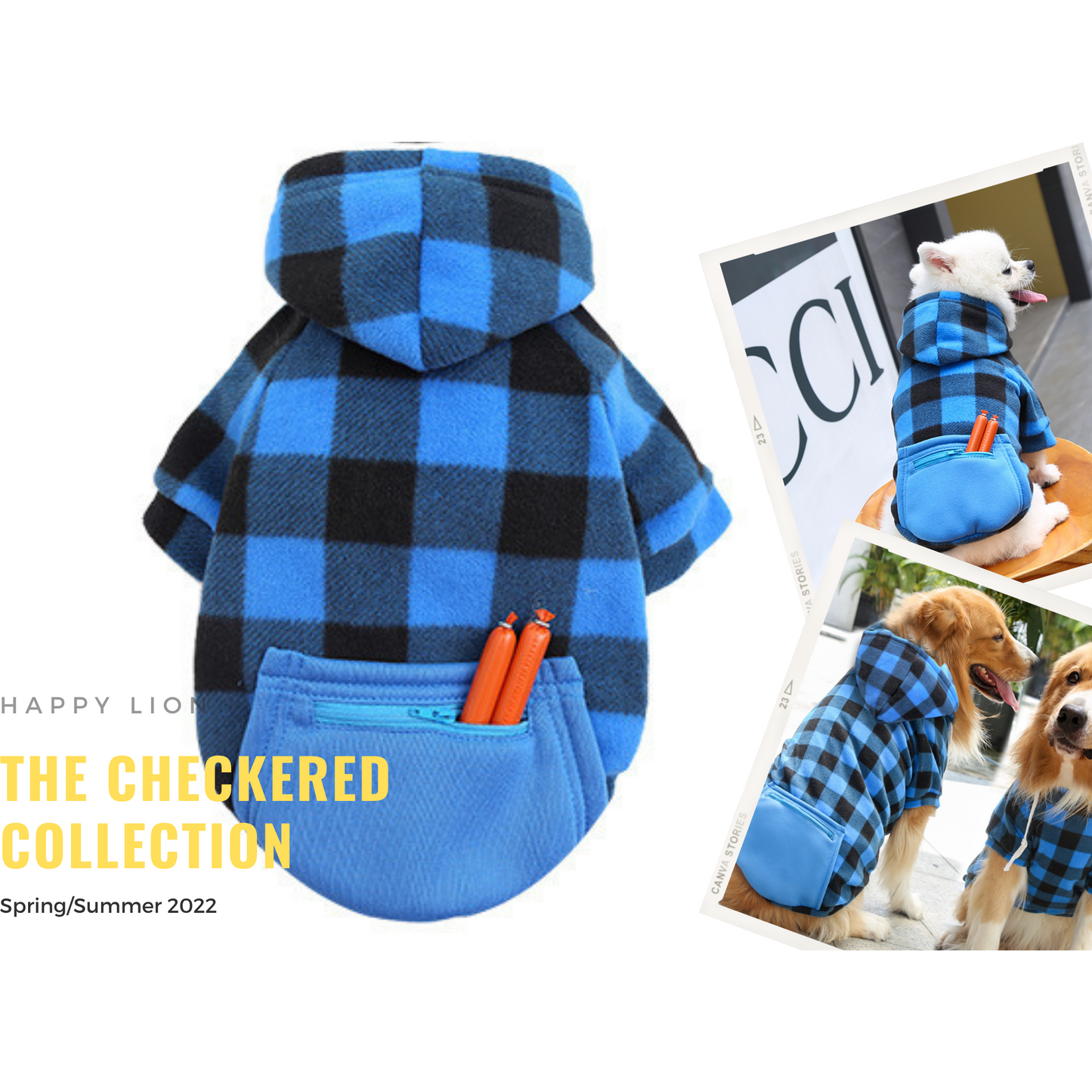 Dog Plaid Hoodie, Checkered Pattern, Dog Clothes for Large and Small Dogs
