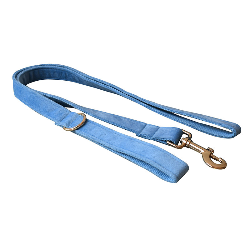 Dusty Blue Velvet Dog Collar and leash set with Bow Tie