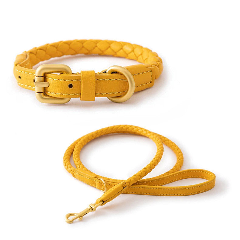 Weave Design Rolled Leather Dog Collar & Lead