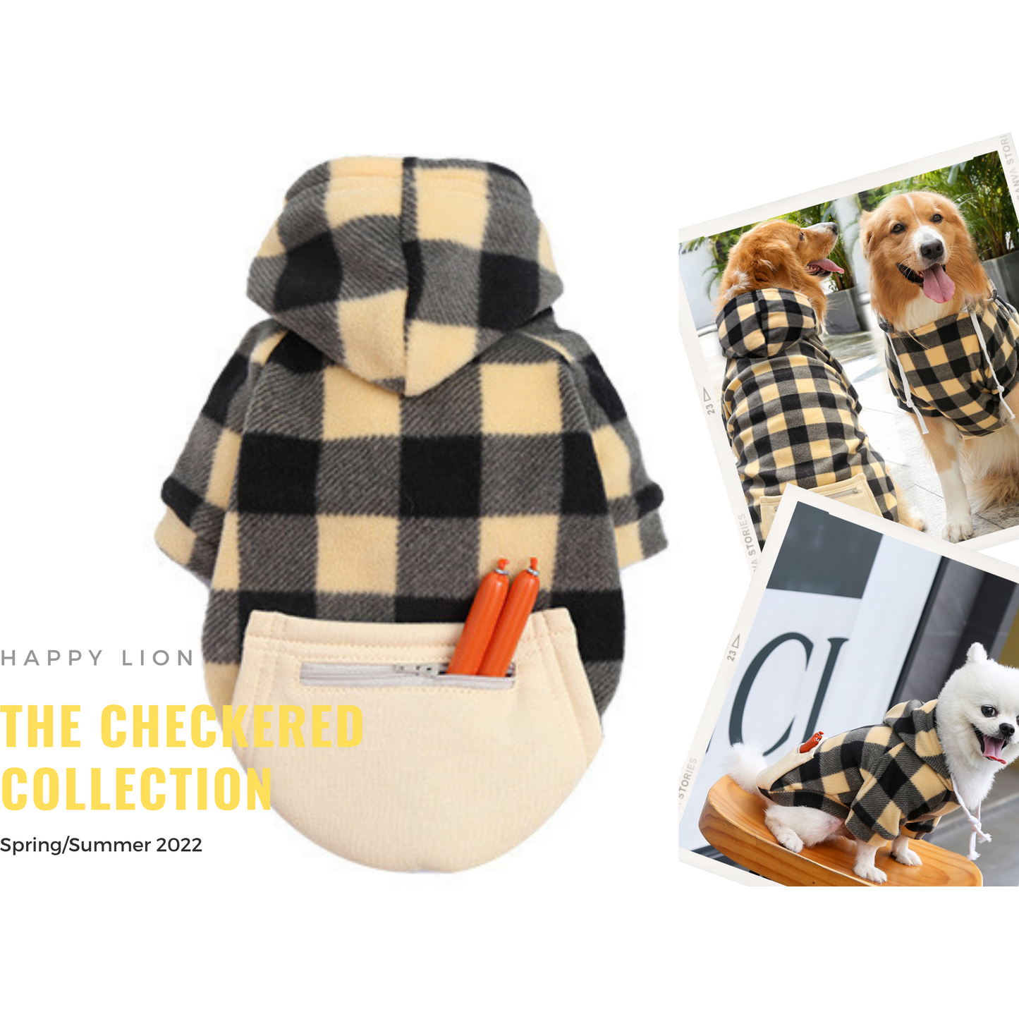 Dog Plaid Hoodie, Checkered Pattern, Dog Clothes for Large and Small Dogs