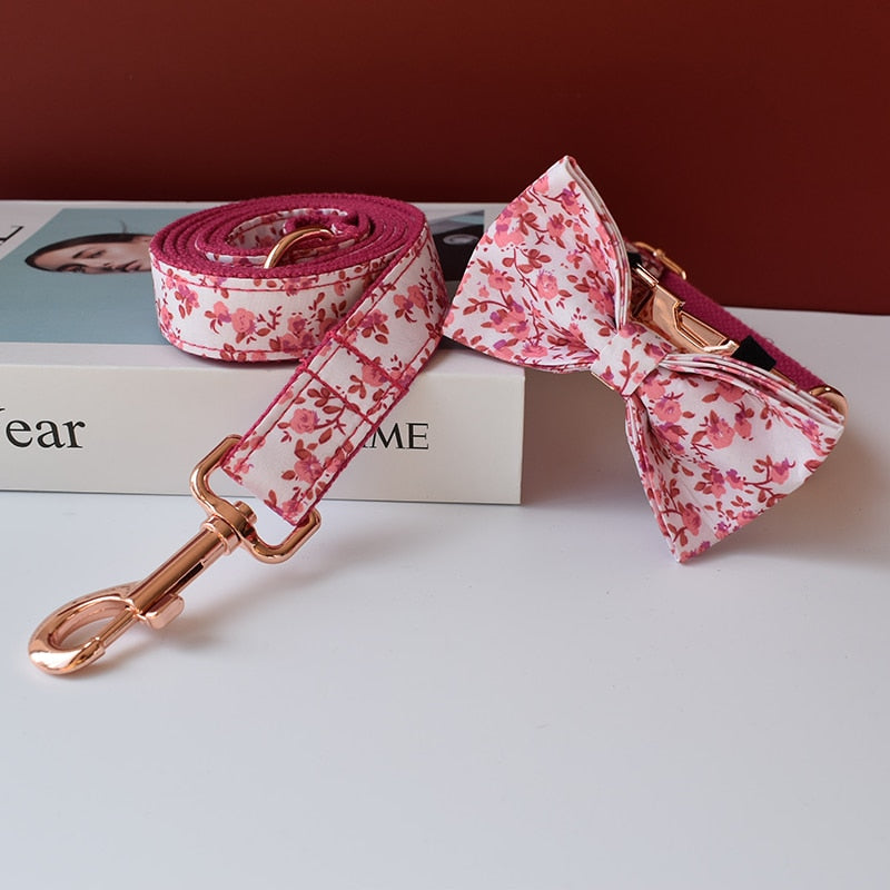 Personalised, fully Customised Flower Print Dog Collar and Lead set