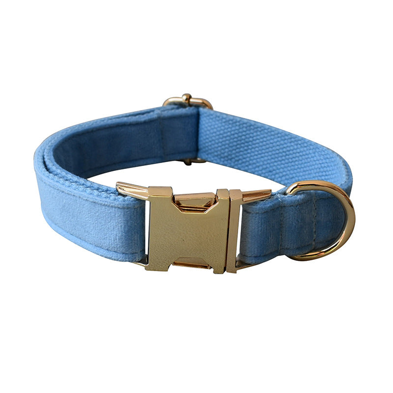 Dusty Blue Velvet Dog Collar and leash set with Bow Tie