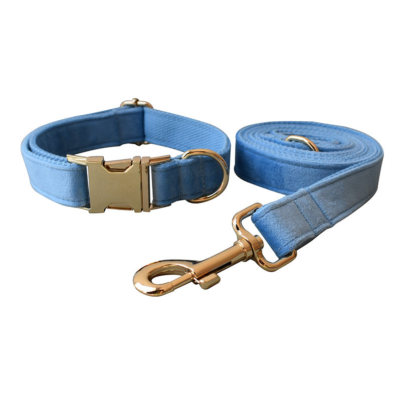 Dusty Blue Velvet Dog Collar and leash set with Bow Tie