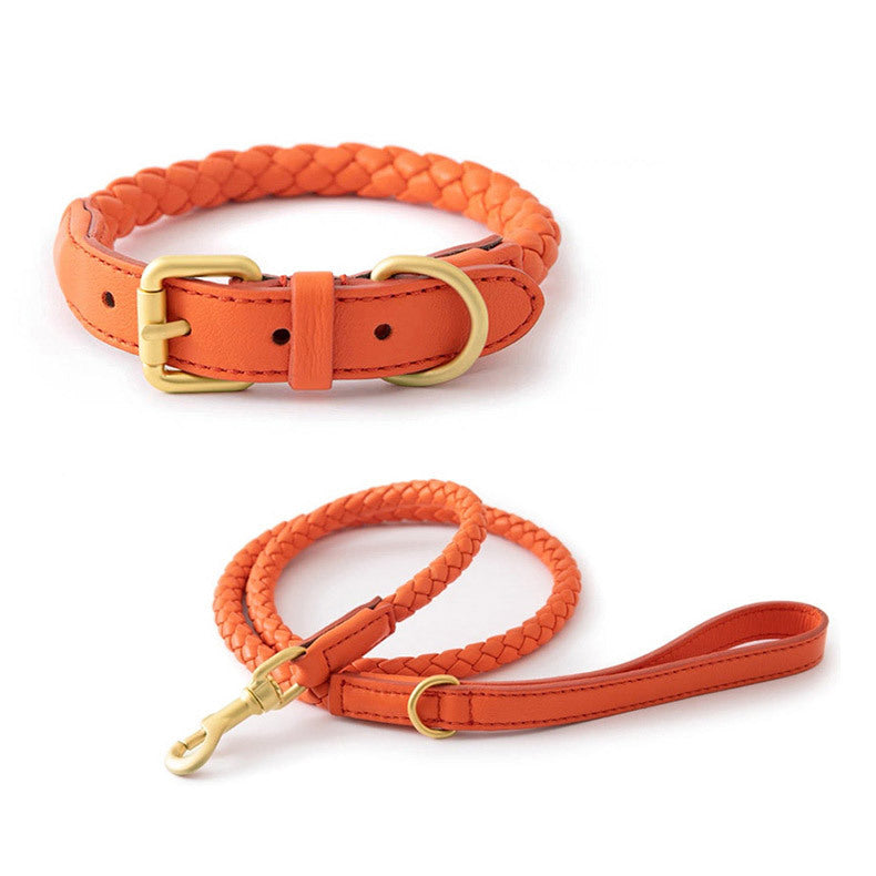 Weave Design Rolled Leather Dog Collar & Lead
