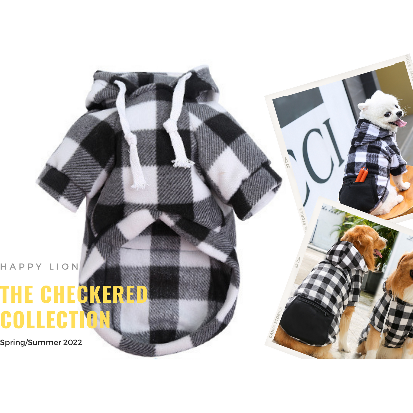 Dog Plaid Hoodie, Checkered Pattern, Dog Clothes for Large and Small Dogs