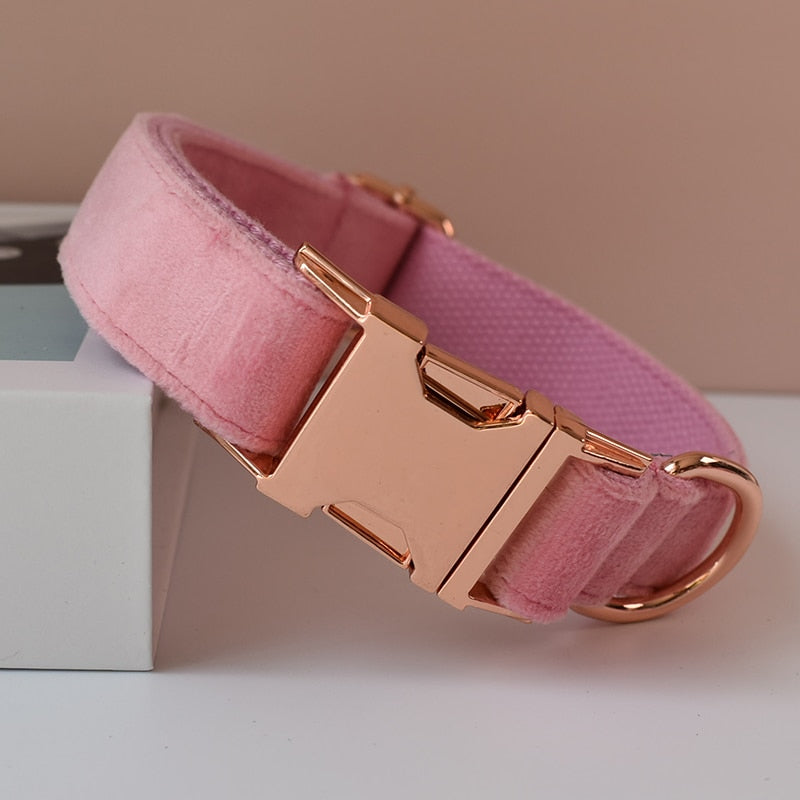 Dog Collar ead set Personalized Pink Candy Velvet Cotton