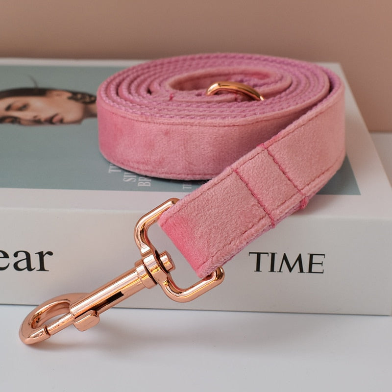 Dog Collar ead set Personalized Pink Candy Velvet Cotton