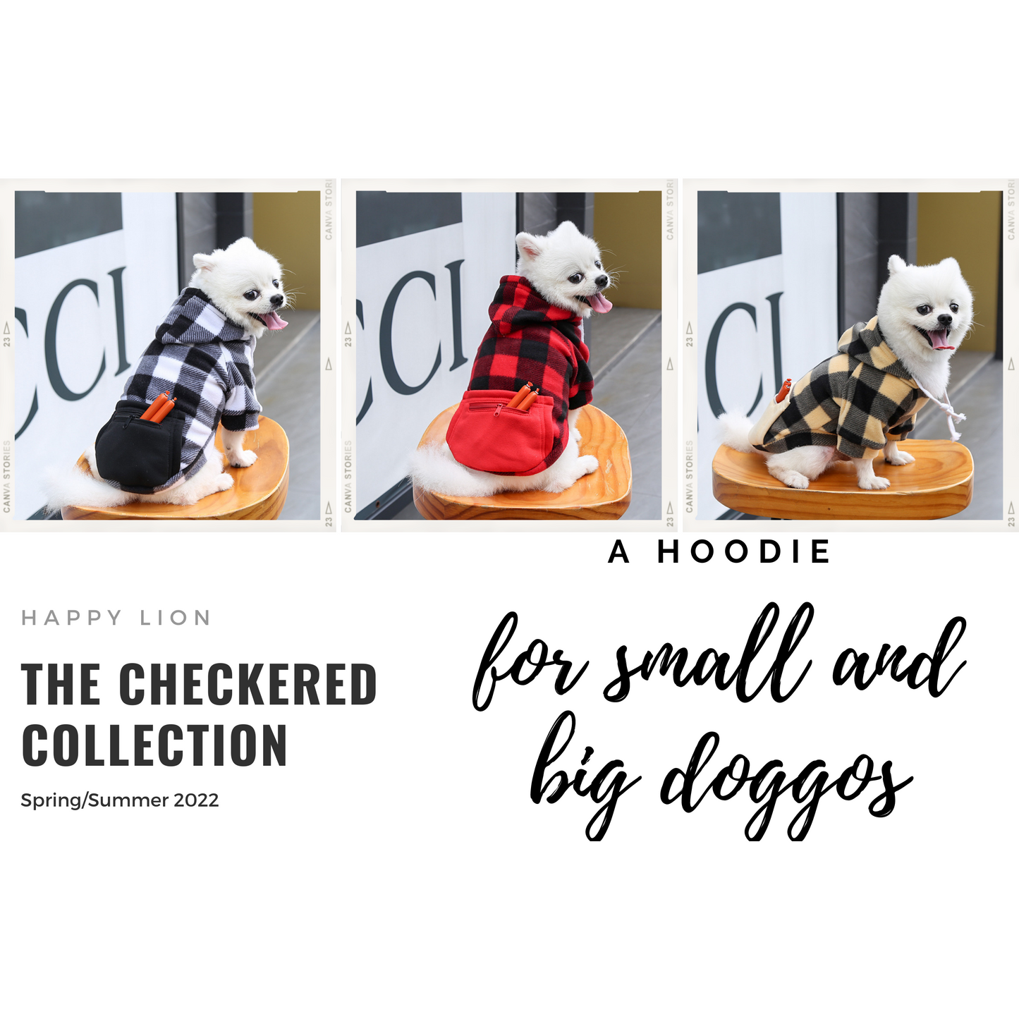 Dog Plaid Hoodie, Checkered Pattern, Dog Clothes for Large and Small Dogs