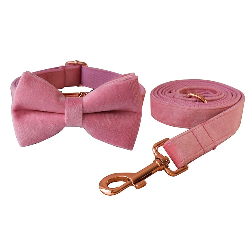 Dog Collar ead set Personalized Pink Candy Velvet Cotton