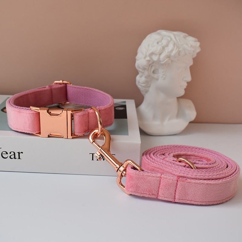 Dog Collar ead set Personalized Pink Candy Velvet Cotton