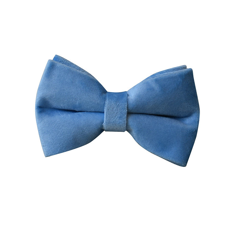 Dusty Blue Velvet Dog Collar and leash set with Bow Tie