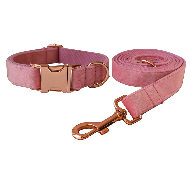 Dog Collar ead set Personalized Pink Candy Velvet Cotton