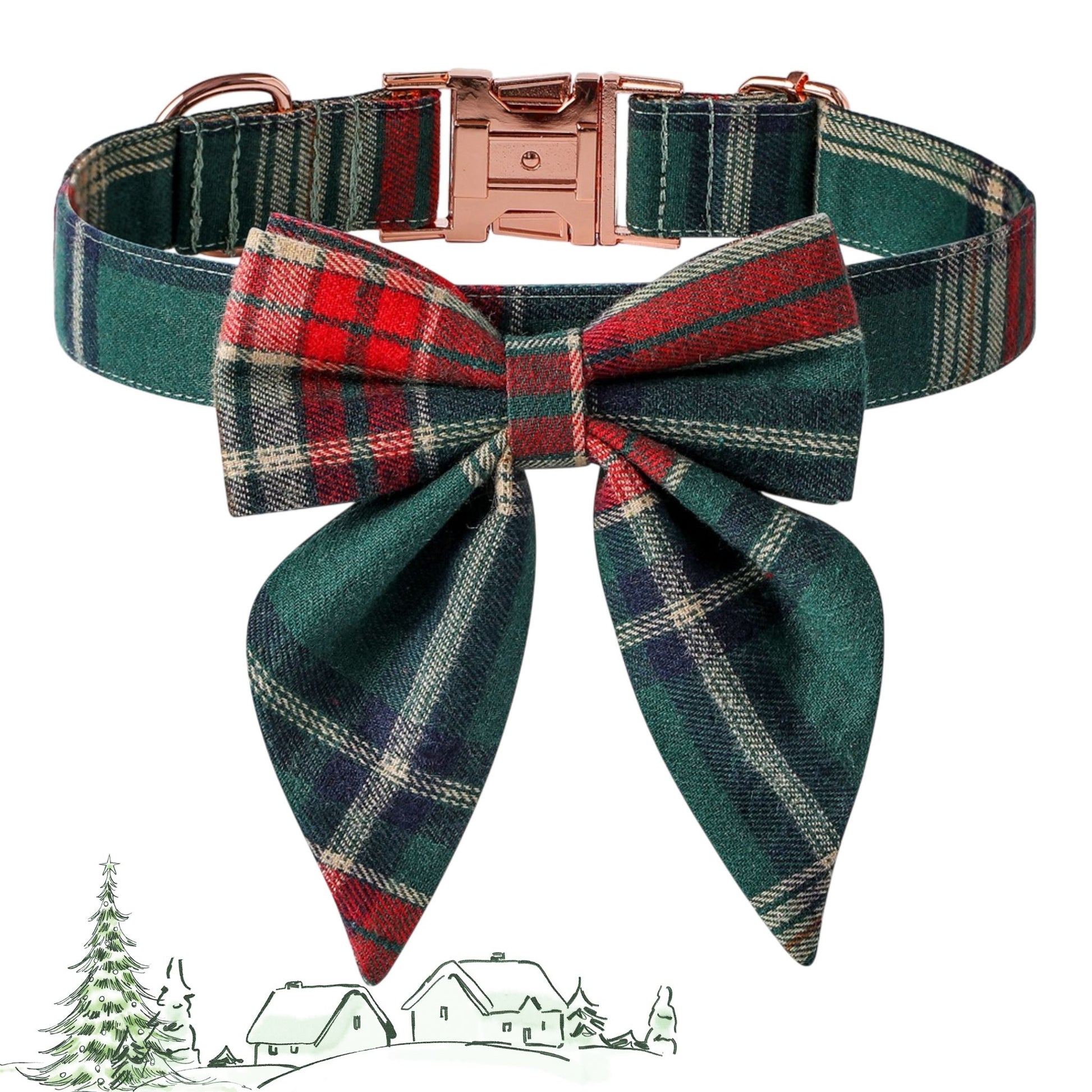 Plaid dog collar with a bow tie on a white background