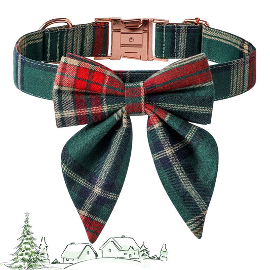 Plaid dog collar with a bow tie on a white background