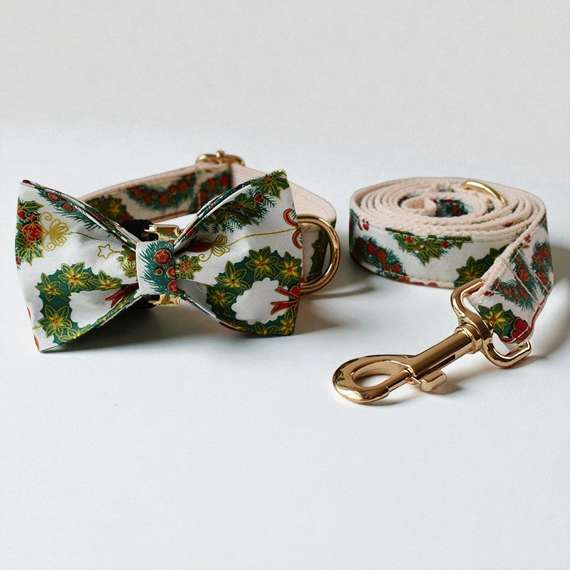 Christmas Dog Collar and Leash Set – Holiday Wreath Edition