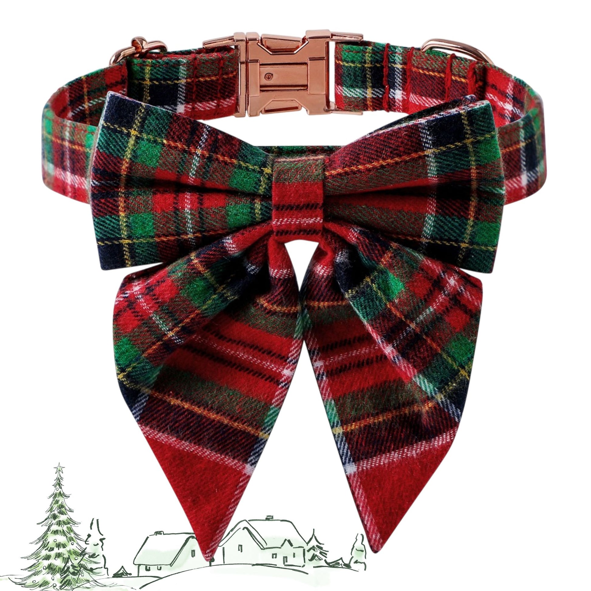 Plaid dog collar with a bow tie on a white background