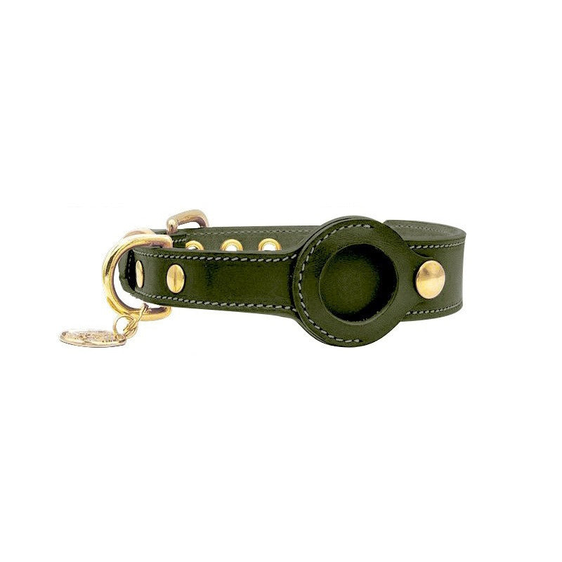 Leather dog collar with airtag holder