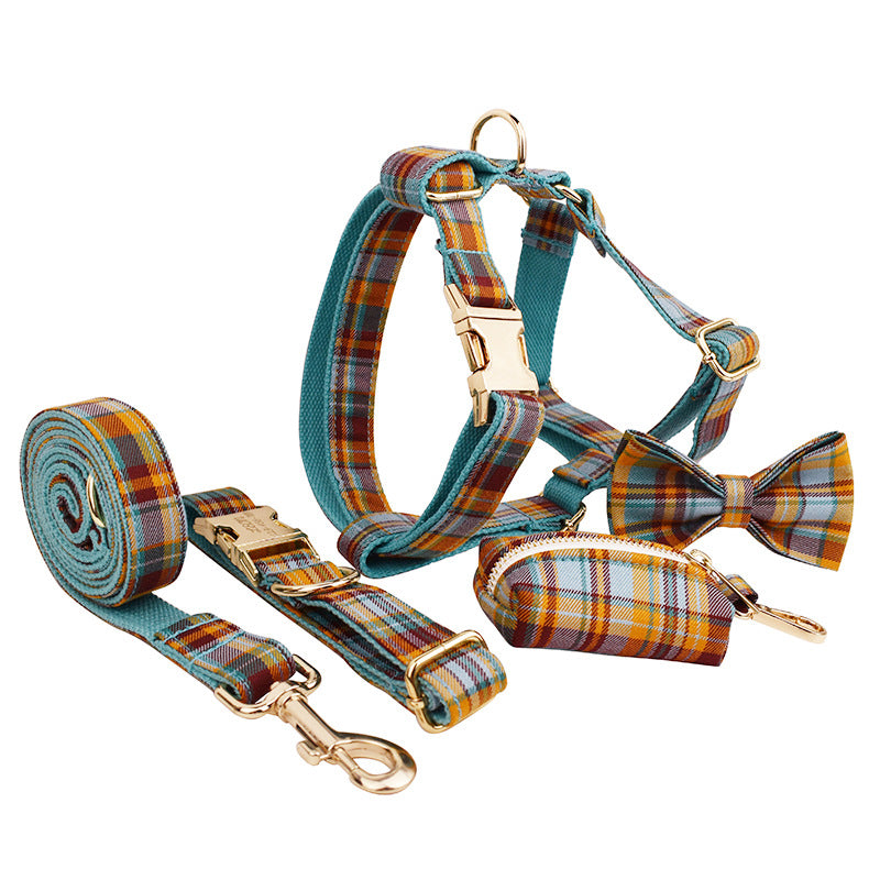 Chic Corduroy and Velvet Dog Walking Set: Leash, Collar, Bow, Harness & Poop Bag in Stylish Colors