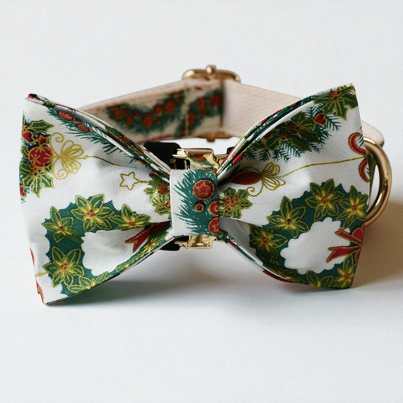 Christmas Dog Collar and Leash Set – Holiday Wreath Edition