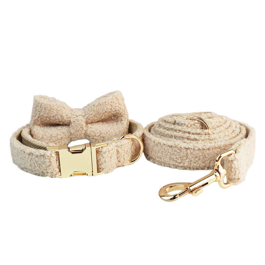 Cream Teddy Fleece Dog Harness, Collar & Lead Set