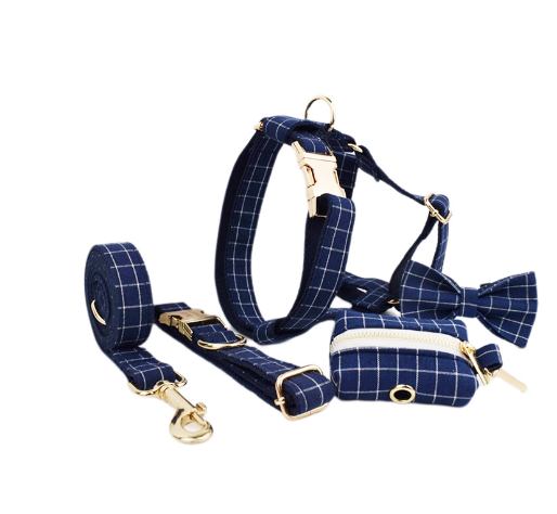 Chic Corduroy and Velvet Dog Walking Set: Leash, Collar, Bow, Harness & Poop Bag in Stylish Colors