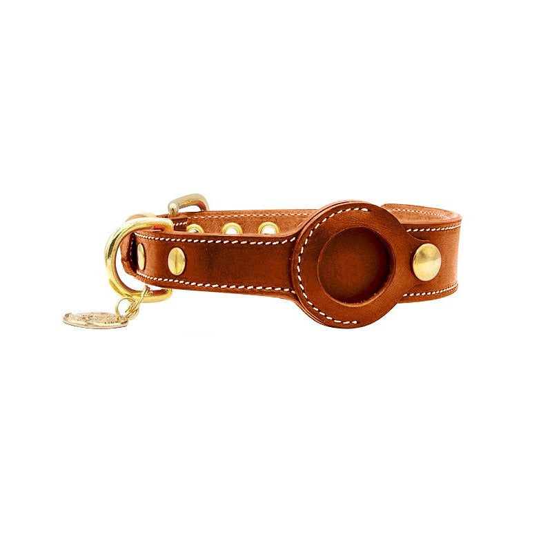 Leather dog collar with airtag holder