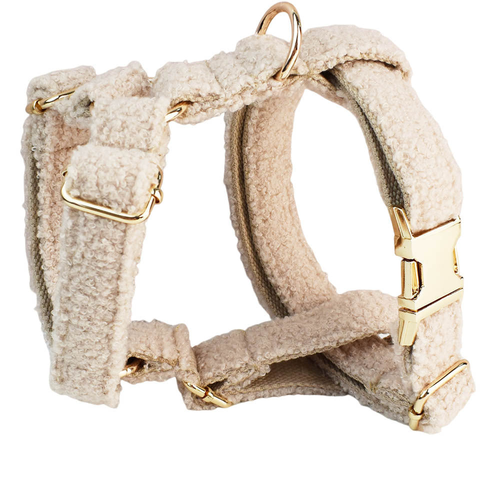 Cream Teddy Fleece Dog Harness, Collar & Lead Set