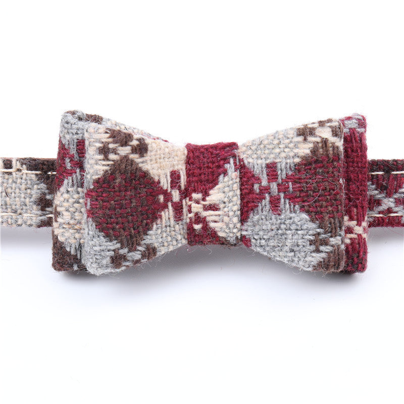 Stylish Tartan Design Adjustable Collar , Bow Tie Dog Collar and leash set