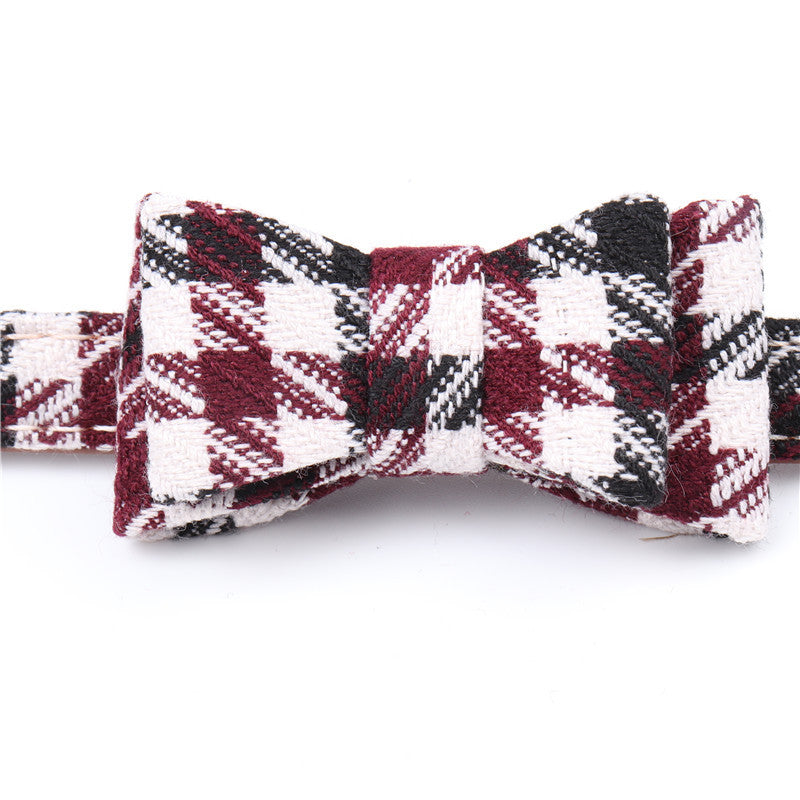 Stylish Tartan Design Adjustable Collar , Bow Tie Dog Collar and leash set