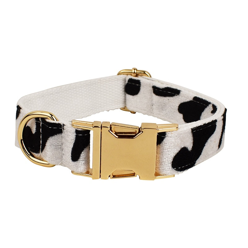 Cow Print Personalized Dog Collar & Leash Personalised Dog Collar & Harness set