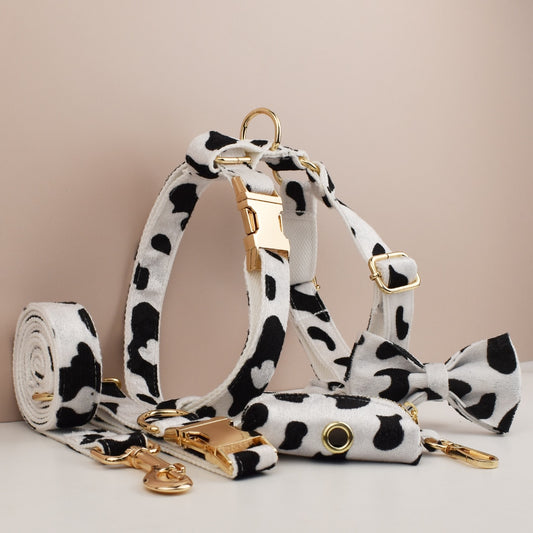 Cow Print Personalized Dog Collar & Leash Personalised Dog Collar & Harness set