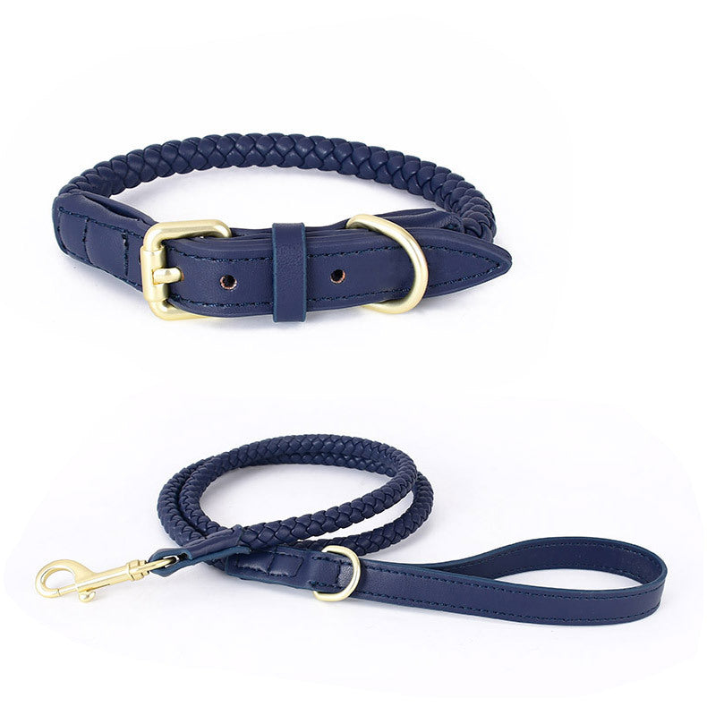 Weave Design Rolled Leather Dog Collar & Lead
