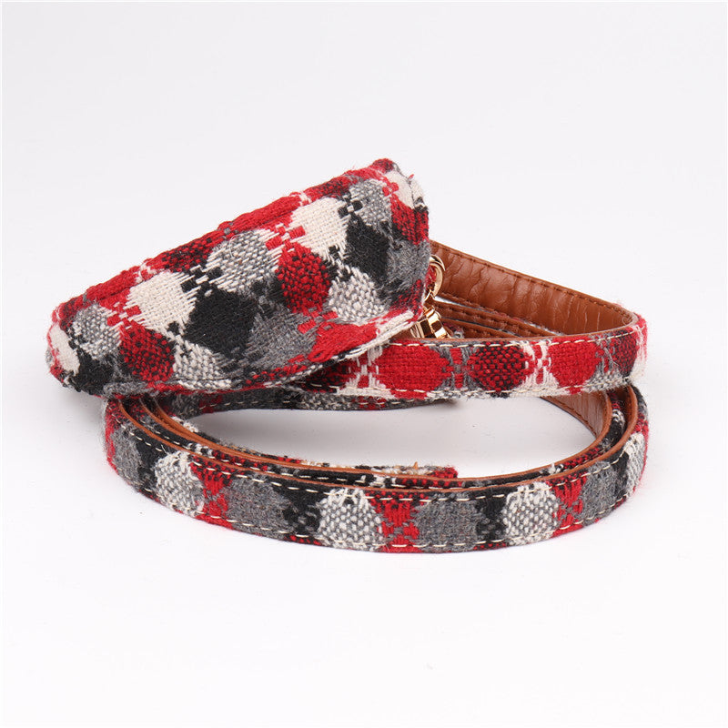 Stylish Tartan Design Adjustable Collar , Bow Tie Dog Collar and leash set