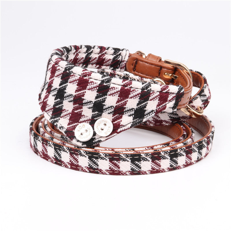 Stylish Tartan Design Adjustable Collar , Bow Tie Dog Collar and leash set