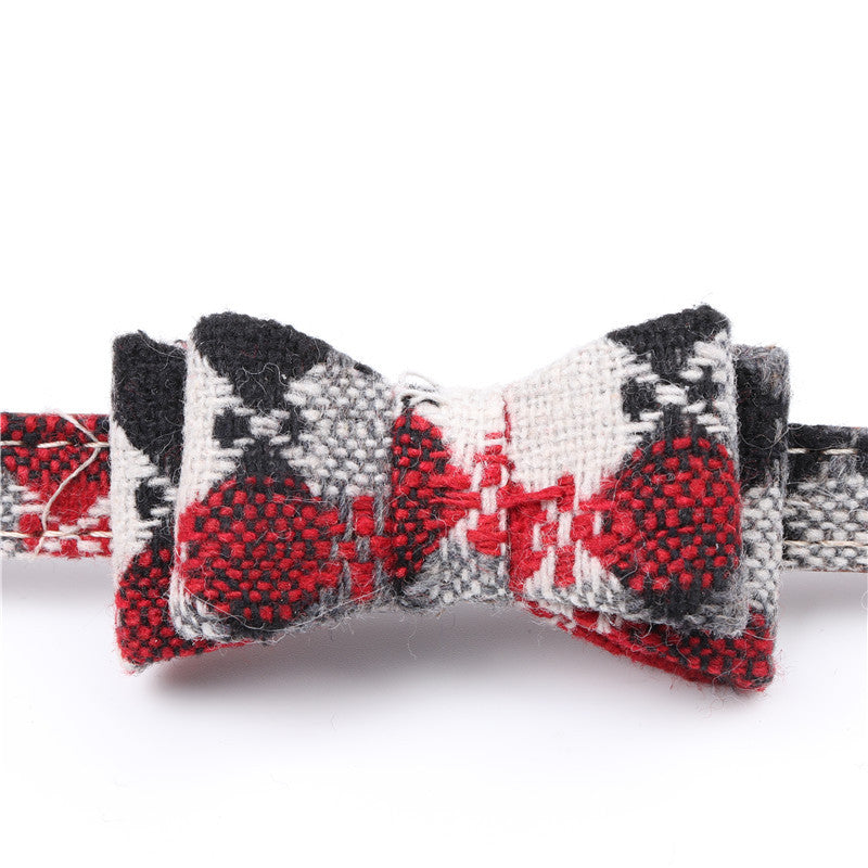 Stylish Tartan Design Adjustable Collar , Bow Tie Dog Collar and leash set