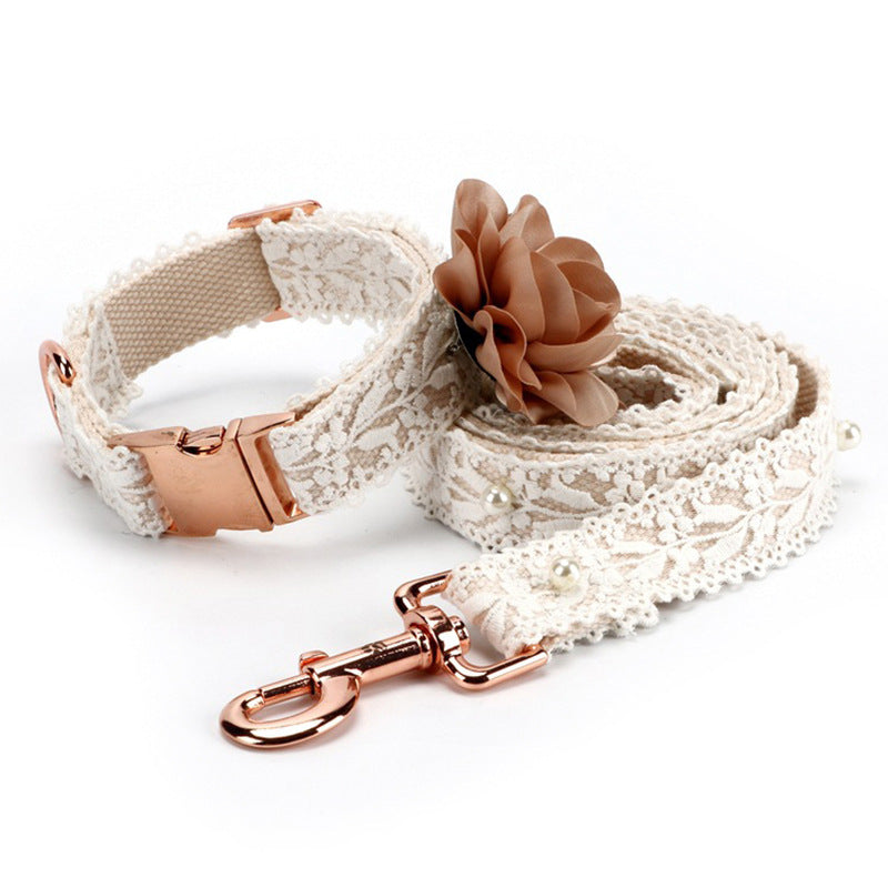 white lace dog wedding collar with flower