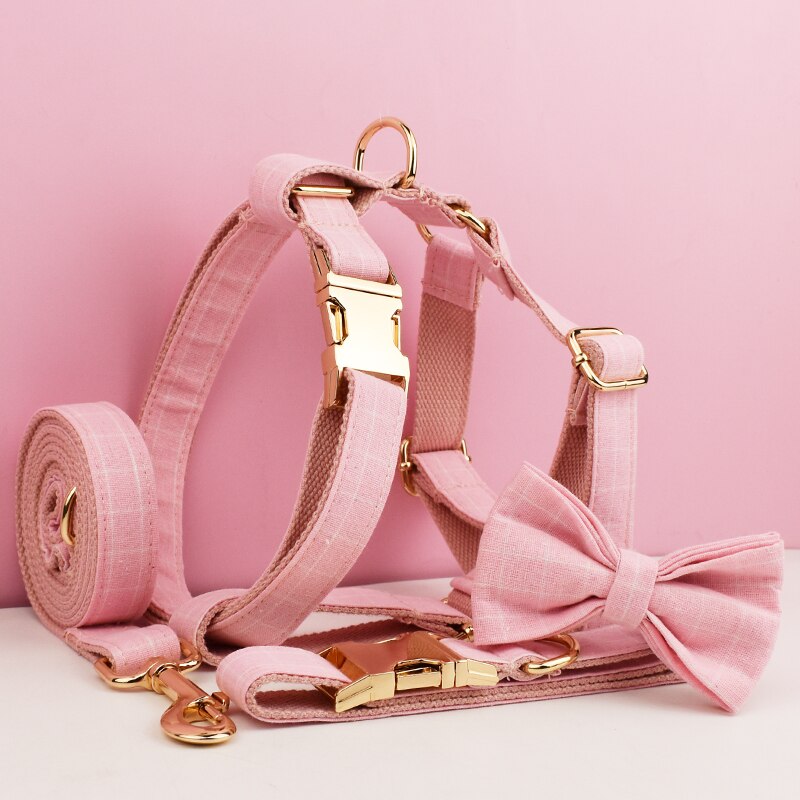 pink Dog collar and harness set