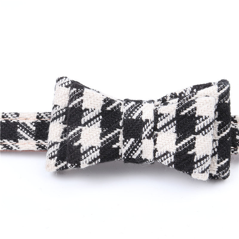 Stylish Tartan Design Adjustable Collar , Bow Tie Dog Collar and leash set