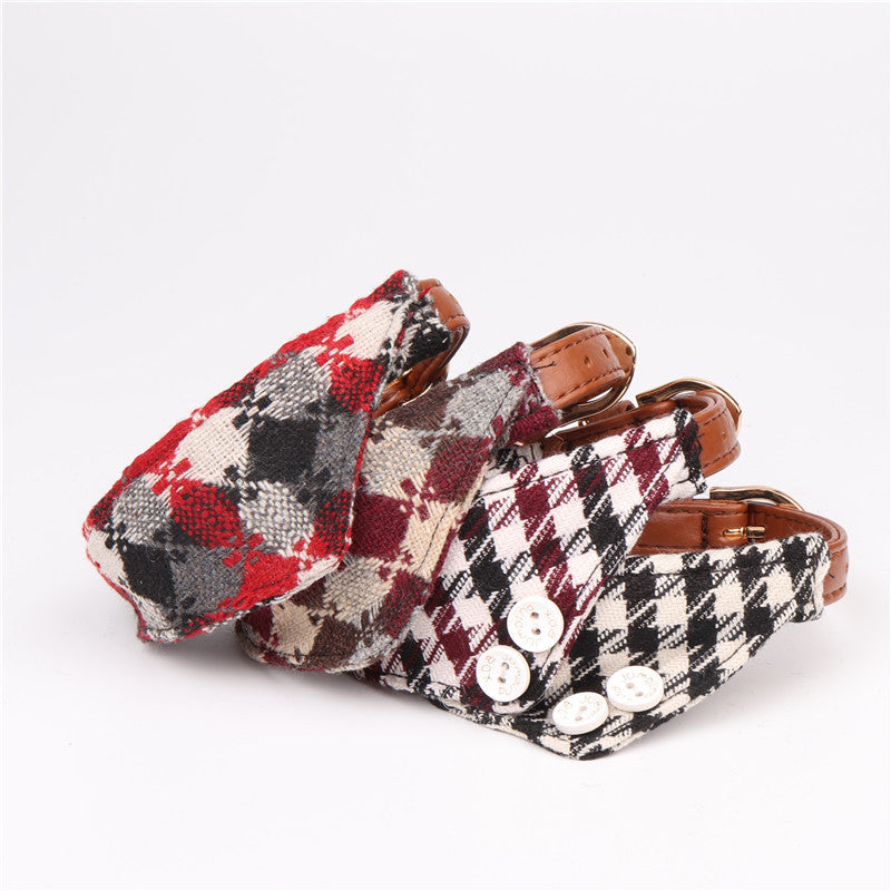 Stylish Tartan Design Adjustable Collar , Bow Tie Dog Collar and leash set