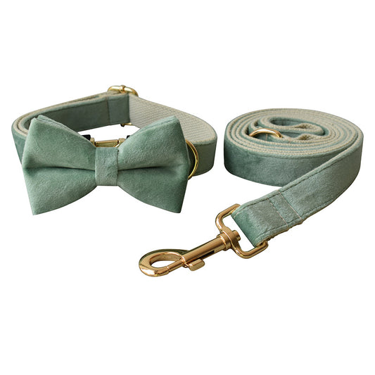 Sage Green Dog Collar and leash set with Bow