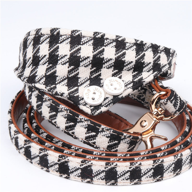 Stylish Tartan Design Adjustable Collar , Bow Tie Dog Collar and leash set